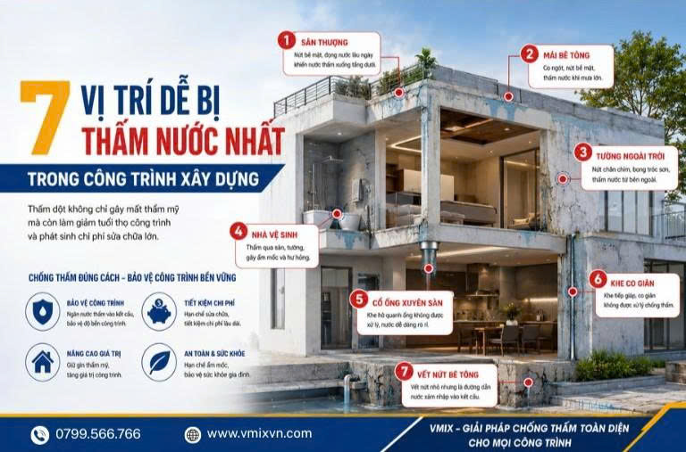 7 vị trí dễ bị thấm nước nhất trong công trình xây dựng mà nhiều người thường bỏ qua