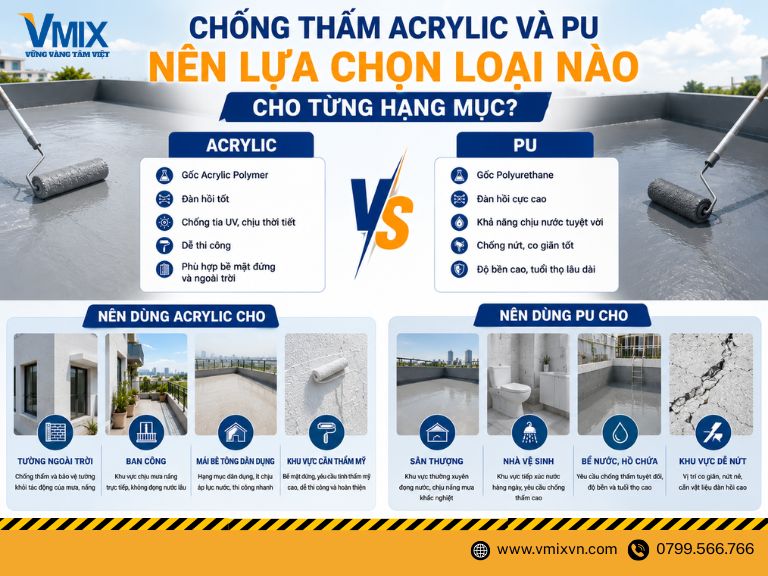 Chống thấm Acrylic và PU – Nên lựa chọn loại nào cho từng hạng mục?
