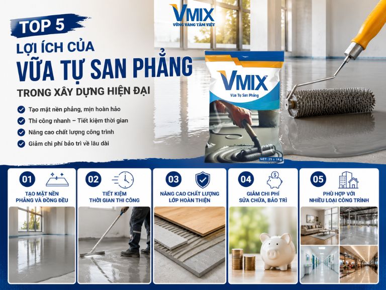 Top 5 lợi ích của vữa tự san phẳng trong xây dựng hiện đại